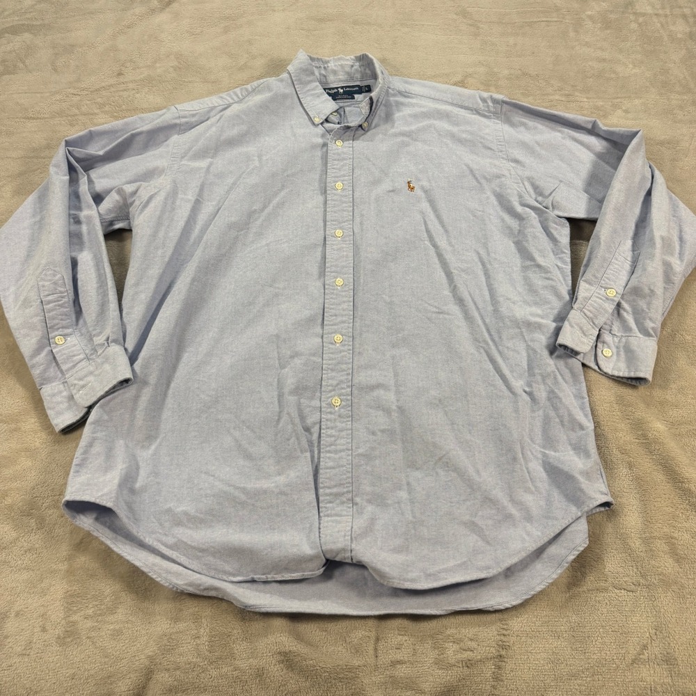 Ralph Lauren Blake Mens Large Light Blue Cotton Oxford Button Down Shirt Casual